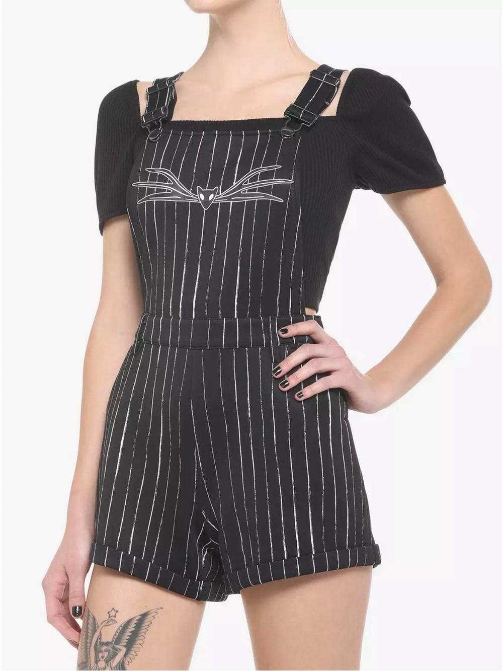 Her Universe Nightmare Before Christmas Jack Pinstripe Shortalls Medium NWOT